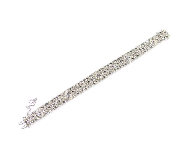 Marquise and French cut diamond triple line strap bracelet